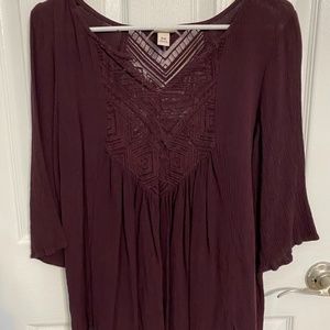 Mossimo Purple Flowy 3/4 Sleeve Boho Top - Medium